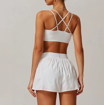 Strappy Sports Bra & Lightweight Shorts, white