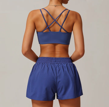 Strappy Sports Bra & Lightweight Shorts, blue